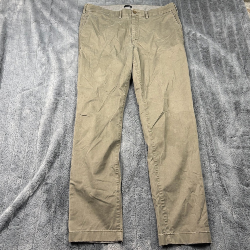 Express Mens Slim Chino Pants 34x32 Green Khaki Cotton Blend Stretch 13426